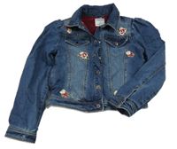 Modrá riflová zateplená bunda s růžemi a límečkem mayoral