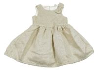 Smetanovo-stříbrné vzorované slavnostní šaty s mašlí carter's