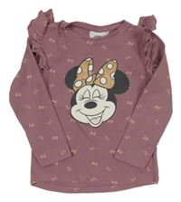 Starorůžové žebrované triko s Minnie a volánky Disney