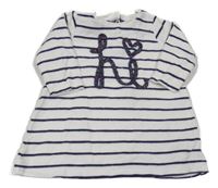 Bílo-tmavomodré pruhované šaty s nápisem Mothercare