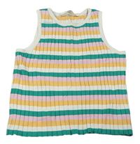 Bílo-zeleno-růžový pruhovaný žebrovaný top H&M