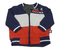 Nové - tmavomodro-červeno-šedá propínací mikina s Mickeym Primark