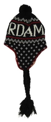 Černá vzorovaná pletená čepice s nápisem - Amsterdam