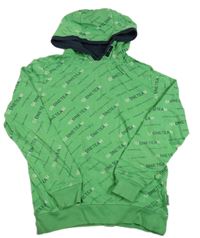 Zeleno-tmavomodrá mikina s nápisy a kapucí We