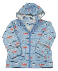 Světlemodrá nepromokavá bunda s auty a kapucí Lupilu