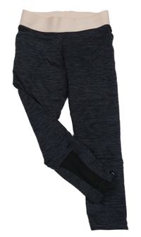 Šedo-černé melírované funkční sportovní legíny s růžovým pasem Decathlon