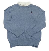 Modrý svetr se všitou košilí Next