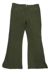 Khaki žebrované zvonové teplákové kalhoty Zara 