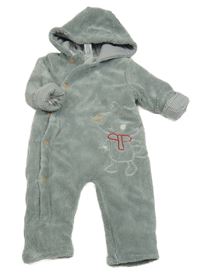 Šedá plyšová zateplená kombinéza s medvídkem a kapucí C&A