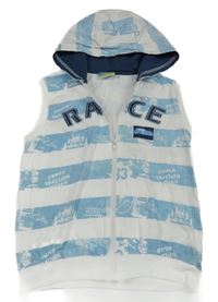 Modro-bílá pruhovaná tepláková vesta s autem a kapucí Topolino