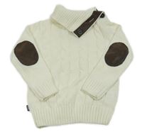 Smetanový vzorovaný svetr s límcem a náloketníky Terranova