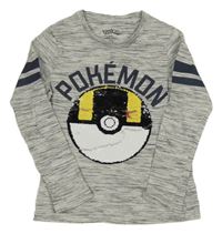 Šedé melírované triko s pokébalem z překlápěcích flitrů C&A