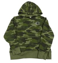 Khaki-šedá army mikina s logem a kapucí Champion