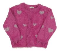 Růžový chlupatý propínací svetr se srdíčky Piaza Italia