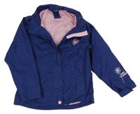 Tmavomodrá šusťáková jarní bunda s květy Lupilu