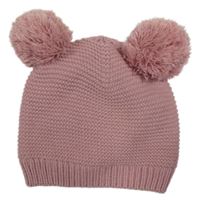 Světlerůžová pletená podšitá čepice s bambulemi Matalan