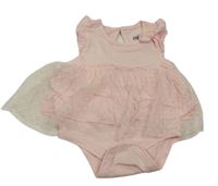 Světlerůžové body s mašlí a volánky a tylovou sukní s puntíky so cute