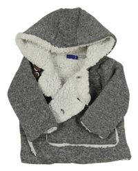 Šedý melírovaný pletený zavinovací propínací zateplený svetr s kapsou a kapucí zn. lupilu 