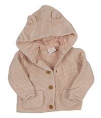 Světlerůžový propínací svetr s kapucí s oušky Next