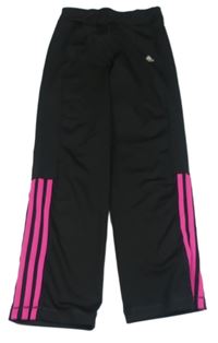 Černo-tmavorůžové funkční sportovní tepláky Adidas