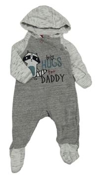 Šedo-bílá melírovaná tepláková kombinéza s mývalem a kapucí PRIMARK