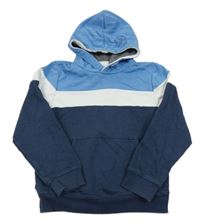 Tmavomodro-bílo-modrá melírovaná mikina s kapsou s nášivkou a kapucí Marc O'Polo