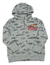 Šedá melírovaná propínací mikina s Cars a kapucí C&A