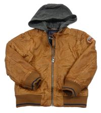 Hnědý koženkový zateplený bomber s odepínací kapucí C&A