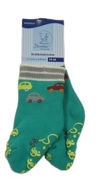 Nové - zeleno-šedo-bílé teplé ponožky s auty Sterntaler vel. 15-16 