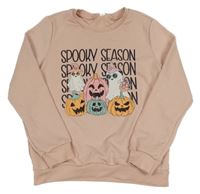 Světlerůžová mikina s dýněmi a duchy a nápisy 