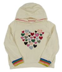 Smetanová mikina se srdíčky a pruhy a kapucí Boden