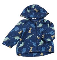 Tmavomodrá šusťáková jarní bunda s dinosaury a kapucí Ergee