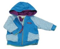 Modro-světlemodrá propínací podšitá mikina s nášivkou a prošívanými rukávy a kapucí TED BAKER