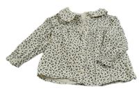 Smetanová manšestrová propínací šatová tunika s kytičkami a límečkem H&M