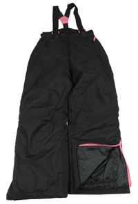 Černo-růžové šusťákové zimní oteplovačky s vločkami a odepínacími kšandami Y.F.K.