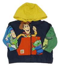 Tmavomodro/zeleno-modrá propínací oversize mikina s Toy Story a kapucí George