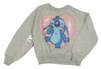 Šedá melírovaná crop mikina se Stitchem Disney