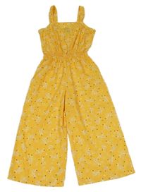 Tmavožlutý kalhotový culottes overal s kytičkami New Look