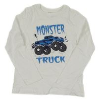 Bílé triko s monster truckem a nápisy in extenso