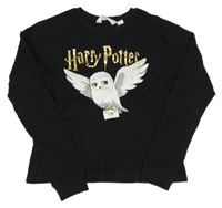 Černé triko s Hedwigou s kamínky a zlatým nápisem - Harry Potter H&M