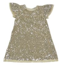 Smetanovo-stříbrné tylové flitrové šaty s volánky PRIMARK