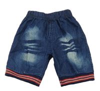 Tmavomodré riflové kraťasy s pruhy