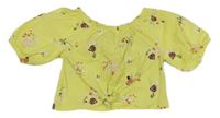 Citronové oversize crop triko s beruškami a motýlky a kytičkami a uzlem Kids