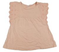 Světlebroskvové melírované tričko s volánky s madeirou Topolino