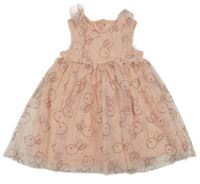 Broskvové tylové šaty se zajíčky a volánky so cute