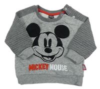 Šedo-tmavošedá melírovaná mikina s Mickey a žebrovanými rukávy PRIMARK