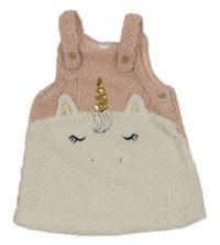 Světlerůžovo-smetanové huňaté podšité šaty s jednorožcem s flitry F&F