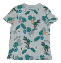 Světlemodré tričko s dinosaury a listy M&S