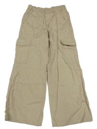 Béžové plátěné široké kalhoty s kapsami H&M