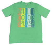 Zelené tričko s nápisy a pruhy S. Oliver